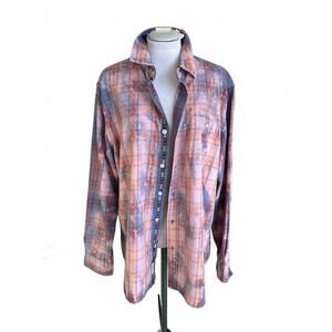 One-of-a-Kind Distressed Vintage Weatherproof Long Sleeve Flannel Button-Up